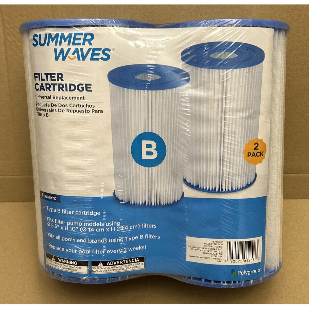 Summer Waves Type B Filter Cartridge, 2 Pack Pool Accessories.